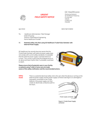 TrusSat Urgent Field Safety Notice April 2010