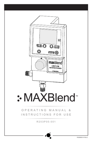 TABLE OF CONTENTS Classification... I Warranty ... II Warnings... II 1.0 Introduction... 1 1.1 Intended Use... 1 1.2 Disposable Galvanic O2 Sensor... 2 1.3 Symbol Guide... 2 1.4 Front Panel Functional Description... 2 1.5 Back View... 5 1.6 What You Will Need to Operate the Blender... 6 2.0 Operating Procedures... 6 2.1 Setup and Installation... 6 2.1.1 Battery Installation... 6 2.1.2 MAXBlendTM Setup... 6 2.1.3 Sensor Installation... 6 2.2 Monitoring... 7 2.3 Device Set-up... 7 2.3.1 Low Alarm Setting ... 7 2.3.2 High Alarm Setting... 7 2.4 Basic Operation... 8 2.5 Alarms and Conditions ... 8 2.6 Calibration Procedures... 8 2.6.1 100% Oxygen Calibration... 8 2.6.2 Calibration to Room Air ... 10 2.6.3 Automatic Calibration to a Known Concentration... 10 3.0 Performance Check... 11 3.1 Pressure Differential Alarm/Bypass Check... 11 4.0 TROUBLESHOOTING ... 12 4.1 Problem Troubleshooting ... 12 5.0 CLEANING THE MAXBlendTM... 14 6.0 SERVICE AND MAINTENANCE... 14 6.1 Maintenance... 14 6.2 Replacing the O2 Sensor... 14 6.3 Service Procedure... 14 7.0 ABBREVIATION GUIDE ... 15 8.0 SPECIFICATIONS... 16 8.1 Low Flow Instrument Specifications ... 16 8.2 Alarm Specifications ... 16 8.3 O2 Sensor Specifications ... 16 9.0 FACTORS INFULENCING CALIBRATION... 17 9.1 Temperature Effect ... 17 9.2 Pressure Effect... 17 9.3 Humidity Effect ... 17 9.4 Routine Maintenance ... 17 10.0 SPARE PARTS AND ACCESSORIES... 18 11.0 THEORY OF OPERATION ... 19 9.1 Operational Diagram... 19 9.2 Mixing Operation... 19 9.3 Gas Outlet... 19 9.4 Alarm/Bypass Function... 20 12.0 FLOW CHARACTERISTICS... 20  VI  866.4.Maxtec  www.maxtecinc.com  