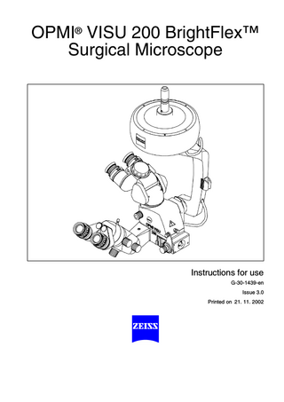 OPMI VISU 200 BrightFlex Surgical Microscope Instructions for use Issue 3.0 Nov 2002