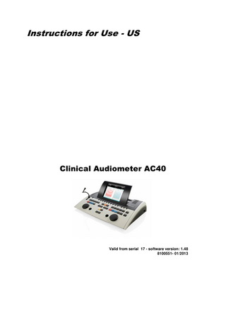 Clinical Audiometer AC 40 (US) Instructions for Use sw 1.48 Jan 2013