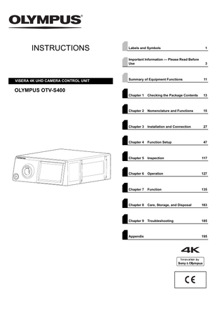 OTV-S400 VISERA 4K Camera Control Unit Instructions Aug 2015