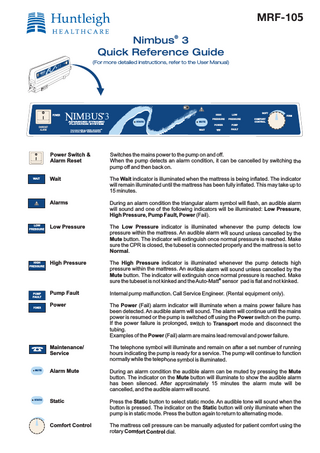 Huntleigh Nimbus 3 Quick Reference Guide Jan 2005