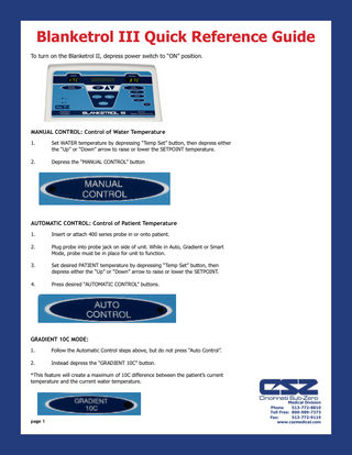 Blanketrol III Quick Reference Guide