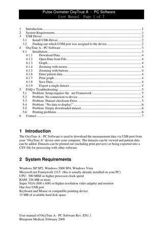 OxyTrue A Software Manual Rev EN 1.1 Feb 2008