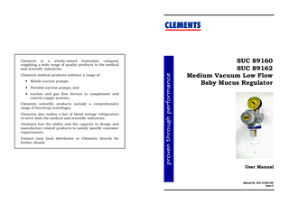 SUC 89160 and 89162 Medium Vacuum Low Flow Baby Mucus Regulator User Manual Issue 3