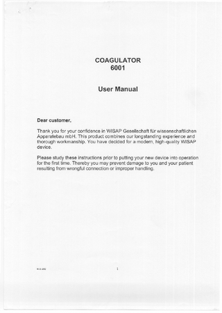 COAGULATOR 6001 User Manual