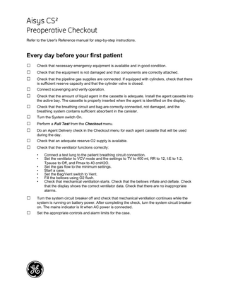 Aisys CS² Preoperative Checkout Guide Sw Rev 11 Oct 2016