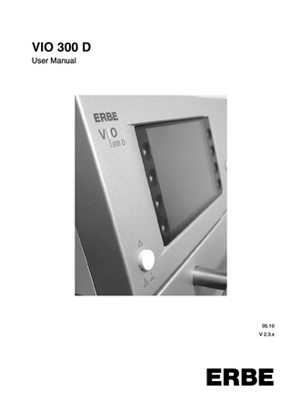 INHALT  Table of Contents  Chapter  80113-360 05/ 2010  1  Title  Page  Safety Instructions ... 9 Intended use ... 9 Combination with other equipment ... 9 Safety notations... 9 Meaning of the note ... 9 Who must read this User Manual?... 9 Compliance with safety information... 10 Structure of safety instructions ... 10 Operating errors by persons without training ... 10 Risks due to the environment... 11 Electric shock... 12 Fire / explosion ... 13 Burns ... 15 Risks due to incorrect use of the return electrode... 19 Defective unit... 20 Interference caused by the unit ... 21 Damage to the unit and accessories ... 22 Notes ... 23  2  Safety Features... 25 NESSY ... 25 How do I receive information about the safety status of the return electrode? ... 26 Automatic monitoring of equipment output error... 30 Automatic monitoring of the ON time... 30 Protection from operating errors ... 30  3  Accessories ... 33 Introduction... 33 VIO 300 D example accessories ... 34 Check compatibility of instrument and CUT / COAG mode with the help of the Upmax display ... 36 Check compatibility of the return electrode... 38 Compatible footswitches... 38 Adapter bipolar resection ... 38  4  Description of the Controls ... 41 Controls on the front panel ... 41 Controls on the back ... 43  5 / 178  