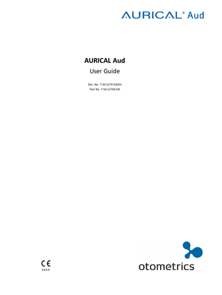 Table of Contents 1  Device description  4  2  Intended use  4  3  Unpacking  5  4  Installation  5  5  Connecting accessories to AURICAL Aud  6  6  Powering the device  8  7  Connecting AURICAL Aud to OTOsuite  9  8  On-screen controls  9  9  PC keyboard controls  10  10 Toolbar icons in the Audiometry Module  10  11 Proper transducer placement  11  12 Performing tone audiometry  13  13 Performing speech audiometry  14  14 Service, cleaning and calibration  15  15 Other references  16  16 Technical specifications  16  17 Definition of symbols  25  18 Warning notes  26  19 Manufacturer  28  Otometrics - AURICAL Aud  3  