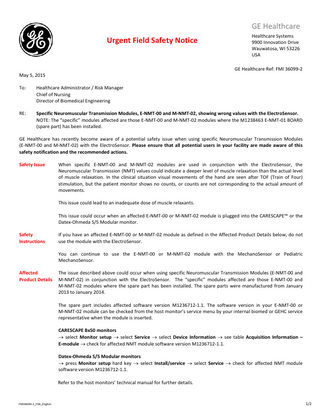 S5 NeuroMuscular Module Urgent Field Safety Notice-Showing wrong values May 2015