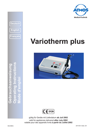 Variotherm plus Operating Instructions Index 29 July 2002