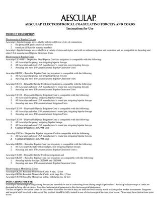 Aesculap's electrosurgical coagulating forceps Instructions for Use Rev 03