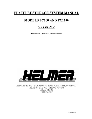 Models PC900 and PC1200 Operation, Service and Maintenance Manual Ver K