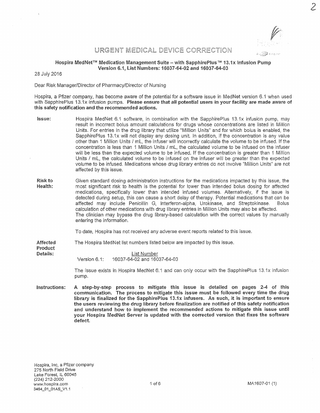 Hospira MedNet with SapphirePlus 13.1 x Pumps Urgent Medical Device Correction July 2016