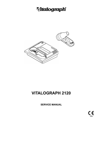 Table Of Contents  CHAPTER 1: INTRODUCTION ... 4 Principle Of Operation... 4 CHAPTER 2: SYSTEM CONFIGURATION... 5 CHAPTER 3: ACCURACY CHECK/CALIBRATION ADJUSTMENT... 7 Recommended Accuracy Check Procedure... 7 CHAPTER 4: FUNCTIONAL CHECK / FAULT FINDING GUIDE ... 9 Serial Cable / Power Supply ... 9 Serial Cable / Cradle ... 9 Fleisch Element Assembly ... 9 Main unit... 9 Faultfinding Guide ... 10 CHAPTER 5: INSTRUMENT ACCESSIBILITY... 12 Disassembling the Vitalograph 2120 ... 12 Cradle Assembly ... 13 CHAPTER 6: REPLACING PARTS... 14 Main PCB ... 14 LCD Board ... 15 Membrane Keypad... 15 Battery Pack ... 15 Fleisch Element Assembly ... 15 Flowhead Seal Kit ... 15 BIOS Prom ... 15 Cradle PCB ... 15 Software ... 15 Installation:... 15 Run Sequence:... 16 Programming Units With Their Serial Numbers: ... 16 Resetting Unit: ... 16 CHAPTER 7: CLEANING AND DISINFECTING THE VITALOGRAPH 2120 ... 17 Hygiene... 17 CHAPTER 8: CONSUMABLES, ACCESSORIES AND SPARE PARTS... 18 Consumables/Accessories... 18 Spare Parts ... 18 CHAPTER 9: SERVICE SHEET ... 19 APPENDIX A: CIRCUIT DIAGRAM... 20 APPENDIX B: FUNCTIONAL BLOCK DIAGRAM... 21  Copyright Vitalograph 2001& 2002  Issue 9  3  