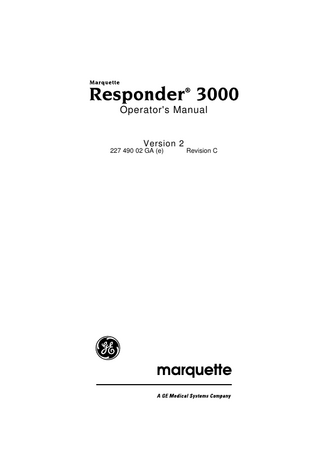 Marquette Responder 3000 Defib Ver 2.0 Rev C Operators Manual