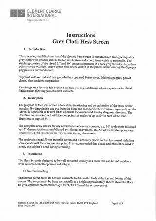 Instructions Gray Cloth Hess Screen