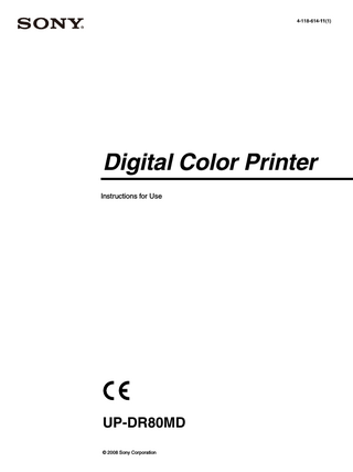 Table of Contents Introduction Features ...8 System Configuration ...8 Location and Function of Parts and Controls ...8 Front ...8 Rear ...9  Preparation Supplied Accessories ...10 Connections ...10 USB Port Connection ...10 Installing the Printer Driver ...11  Operation Before Printing ...12 Notes on the Handling of the Ink Ribbon and Paper ...12 Loading the Ink Ribbon and Paper ...13 Replacing the Ink Ribbon and Paper ...16 Printing ...17  Miscellaneous Precautions ...19 Safety ...19 Installation ...19 On Transportation ...19 Cleaning ...19 Cleaning the internals of the printer ...19 Ink Ribbon and Paper ...20 Specifications ...21 About the Self-Laminating Color Printing Pack (UPC-R80MD/R81MD) ...21 Troubleshooting ...22 Explanation of Indicators ...23 If a paper jam occurs ...24  7  