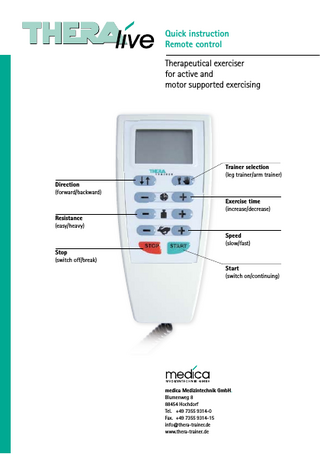 THERA live Remote control Quick Instructions 80 000 353-000