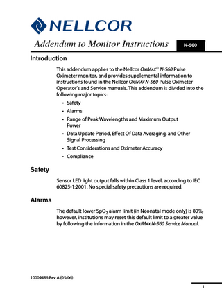 N-560 Addendum to Monitor Instructions Rev A May 2006