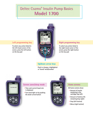 Model 1700 Deltec Cozmo Menu Structure