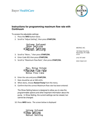 Continuum Infusion System Max Flow Rate Programming Instructions April 2014