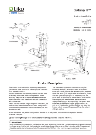 Sabina II EE and EM Instruction Guide April 2012