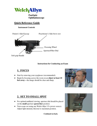 PanOptic Ophthalmoscope Quick Reference Guide Rev C