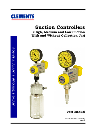 SUC 91005 240 Suction Controllers High, Meduim and Low Suction User Manual Issue 9