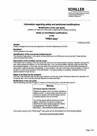 FRED easy Safety Notice Feb 2010