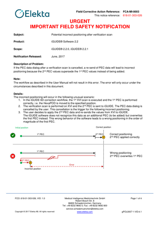 iGUIDE 2.2.0 and 2.2.1 Urgent Important Field Safety Notification June 2017