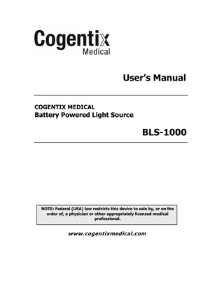 BLS-1000 Light Source User Manual Rev H Dec 2015