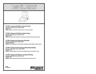 Ta b l e  2  of  Contents  TABLE OF CONTENTS Important Safeguards ... 4 Introduction ... 5 Important Parts of Your DeVilbiss Compressor ... 6 Important Parts of Your Reusable Nebulizer ... 6 How to Operate Your Compressor... 7 Nebulizer Cleaning ... 9 Compressor Cleaning ... 10 Filter Change ... 10 Maintenance ... 10 Specifications ... 11 Warranty... 12 Declaration of Conformity ... 13  INNEHÅLLSFÖRTECKNING Viktiga säkerhetsanvisningar ... 14 Introduktion ... 15 Viktiga delar i DeVilbiss kompressor ... 16 Viktiga delar i den återanvändningsbara nebulisatorn... 16 Hur du använder kompressorn... 17 Rengöring av nebulisator ... 19 Rengöring av kompressor ... 20 Filterbyte ... 20 Underhåll ... 20 Tekniska data ... 21 Garanti... 22 Försäkran om överensstämmelse... 23  Ta b l e  of  Contents  3  INDHOLDSFORTEGNELSE Vigtige sikkerhedsforanstaltninger ... 34 Indledning... 35 Deres DeVilbiss kompressors vigtige dele ... 36 Vigtige dele på Deres genbrugs-forstøvningsanordning ... 36 Betjening af kompressoren ... 37 Rengøring af forstøvningsanordning ... 39 Rengøring af kompressor... 40 Filterskift ... 40 Vedligeholdelse ... 40 Specifikationer ... 41 Garanti... 42 Overensstemmelseserklæring... 43  INNHOLDSFORTEGNELSE Viktige sikkerhetsforanstaltninger... 44 Innledning ... 45 Viktige deler på din DeVilbiss kompressor... 46 Viktige deler på din nebulisator til gjenbruk ... 46 Hvordan bruke kompressoren ... 47 Rengjøring av nebulisatoren ... 49 Rengjøring av kompressoren ... 50 Utskifting av filter ... 50 Vedlikehold... 50 Spesifikasjoner ... 51 Garanti... 52 Konformitetsdeklarasjon ... 53  SISÄLLYSLUETTELO Tärkeät suojatoimenpiteet... 24 Johdanto... 25 DeVilbiss-kompressorin tärkeät osat... 26 Kestokäyttöisen sumuttimen tärkeät osat ... 26 Kompressorin käyttäminen ... 27 Sumuttimen puhdistaminen... 29 Kompressorin puhdistaminen ... 30 Suodattimen vaihtaminen ... 30 Huolto ... 30 Tekniset tiedot ... 31 Takuu... 32 Yhdenmukaisuuslauseke ... 33  NE-650  NE-650  