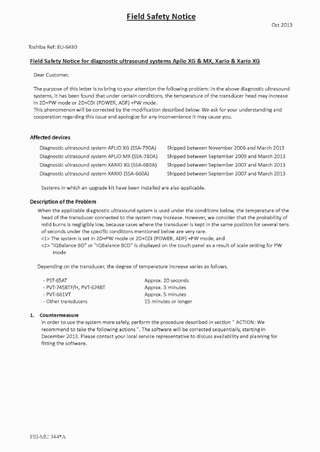 Aplio XG , MX , Xario and Xario XG Field Safety Notice Oct 2013