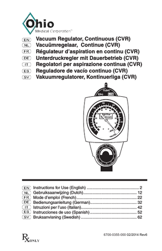 Vacuum Regulator, Continuous Instructions for Use Rev 6 Feb 2014