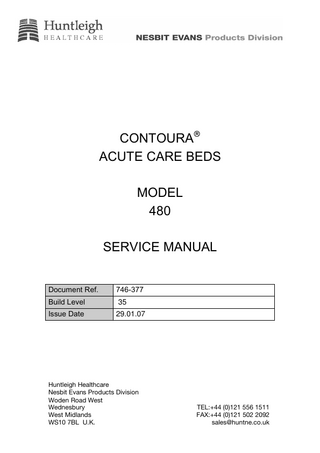 TABLE OF CONTENTS PRELIMINARIES...1 1  INTRODUCTION...4  1.1  About This Manual... 4  1.2  Product Description... 5  1.3  Operation... 6  2  OPERATIONAL MAINTENANCE...14  2.1  General ... 14  2.2  Cleaning... 14  3  PREVENTIVE MAINTENANCE ...15  3.1  General ... 15  3.2  Release Cables ... 15  3.3  Castors, Brakes and Steering ... 15  3.4  Batteries... 15  4  TESTING ...17  4.1  Preliminary... 17  4.2  Power Operated Functions... 17  4.3  Battery Operation... 18  4.4  Manual Functions... 18  5  TROUBLESHOOTING...20  6  SERVICING INSTRUCTIONS ...21  6.1  General ... 21  6.2  Product Assembly Structure ... 23  6.3  Additional Tools and Equipment ... 25  6.4  Base Cover - Access to Components... 26  6.5  Base Cover - Replacement... 26  6.6  Brake Adjustment ... 27  2  746-377-2 07/2005  