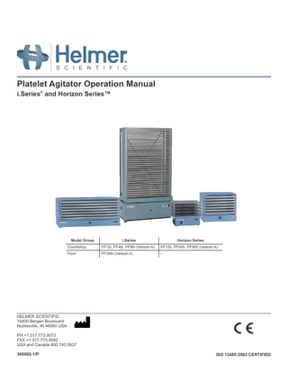 i.Series and Horizon Series Platelet Agitator various models Operation Manual Rev P