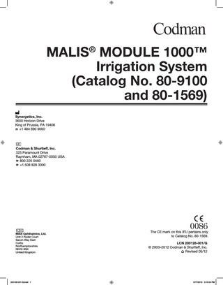 MALIS MODULE 1000 Irrigation System Instruction Manual Revised May 2012