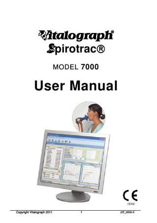 Table of Contents DESCRIPTION OF THE VITALOGRAPH SPIROTRAC  6  BUTTONS AND ICONS USED IN SPIROTRAC  7  FEATURES OF THE VITALOGRAPH SPIROTRAC  8  GETTING THE VITALOGRAPH SPIROTRAC READY FOR USE  11  LOADING THE SPIROTRAC SOFTWARE NETWORK DATABASE INSTALLATION INSTALLING THE VITALOGRAPH PNEUMOTRAC USB DRIVERS INSTALLING THE VITALOGRAPH IN2ITIVE AND ALPHA USB DRIVERS INSTALLING THE USB AND BLOOD PRESSURE MONITOR DRIVER CONNECTING THE SERIAL VITALOGRAPH PNEUMOTRAC TO YOUR PC CONNECTING THE SERIAL VITALOGRAPH 2120 TO YOUR PC CONNECTING THE VITALOGRAPH IN2ITIVE AND ALPHA TO YOUR PC STARTING SPIROTRAC FOR THE FIRST TIME  11 13 14 14 15 18 20 20 22  OPERATING THE VITALOGRAPH SPIROTRAC  22  START-UP / LOGON Logging into Spirotrac Application Lock (Autolock) / Unlock SUBJECT MANAGEMENT Creating a Subject Editing a Subject Selecting/Viewing a Subject Finding a Subject Deleting a Subject Subject Data Setup PREDICTED VALUES Population Group Setup SPIROMETRY TESTING Checks to Make before Performing VC, FVC and Post Tests VC Testing Performing FVC Testing Post Testing PCF Testing ATS Waveforms Parameter Definition Test Quality Information System Acceptability Best Test Criteria Copyright Vitalograph 2011  3  22 22 23 23 23 24 25 25 25 26 27 27 27 27 28 29 31 31 32 32 34 35 36 DT_0006-9  