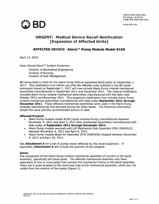 Model 8100 Urgent Medical Device Recall Notification April 2018