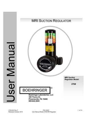 3708 MRI Suction Regulator User Manual Rev F Oct 2010