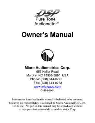 DSP Pure Tone Audiometer Owners Manual