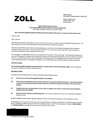 X Series Urgent Medical Device Correction March 2014