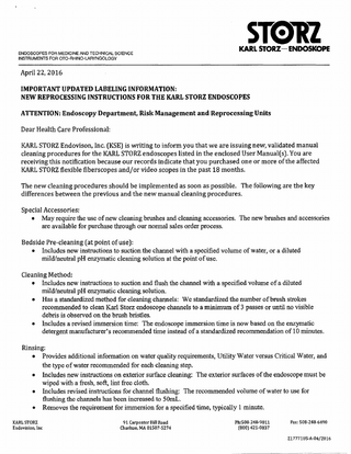 Endoscopes Important Updated Labeling Information April 2016 