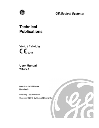 Vivid i and Vivid q User Manual Volume 1 Rev 3 Jan 2013