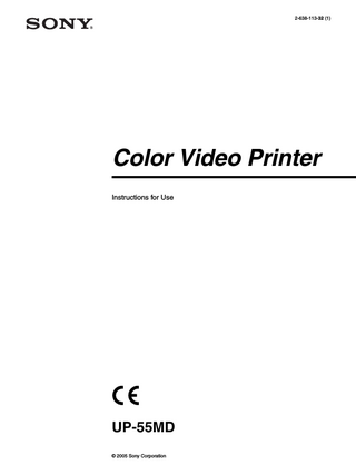 Table of Contents Introduction System Overview ... 8 Location and Function of Parts and Controls ... 8 Front Panel ... 8 Rear Panel ... 10 Monitor Display ... 10  Preparation Supplied Accessories ... 12 Connections ... 12 Connecting Video Equipment ... 13 Connecting the Video Monitor ... 14 Making Connections to Enable Remote Control ... 15 Before Printing ... 15 Loading an Ink Ribbon Cartridge ... 15 Inserting the Paper Tray/Loading Paper ... 18 Selecting the Input Signal ... 20 Setting Date and Time ... 21  Operation Making Full-Size Image Printouts ... 23 Making Printouts with the Desired User Set Number ... 25 Making Multiple Copies of Identical Printouts 27 Capturing Another Image While Printing ... 29 Making Variations of Printouts ... 30 Selecting the Memory Mode ... 30 Selecting a Memory Page ... 31 Making a Printout of Multiple Different Reduced Images ... 32 Making Printouts With Date or a Caption ... 37 Making Printouts With a Caption ... 37 Entering a Caption ... 38 Making Printouts with a Date ... 41 Deleting Images Stored in Memory ... 42 Setting the Function of the CLEAR Button ... 42 Deleting Images Stored in Memory ... 42 Erasing the Screen Display on the Video Monitor ... 44 Storing Image Data on a USB Flash Memory Device ... 45 Storing Image Data on a USB Flash Memory Device ... 45 Selecting the Printer Operation When the USB Flash Memory Device Becomes Full ... 46 Making Printouts with File Names ... 47  Adjustment Functions That Can be Set on Menus ...48 Menu Tree ...49 Basic Menu Operations ...50 Adjusting the Color and Picture Quality ...53 Compensating for the Input Signals ...53 Matching the Video Monitor Color to the Printer Color ...53 Adjusting the Printout Color ...54 When a Black Frame or Lines Show up on the Printouts ...57 Fitting the Printout to the Paper ...58 Adjusting the Color Balance ...58 Making Various Settings ...61 Assigning Functions to the Remote Control Unit ...61 Adjusting the Brightness of the Printer Window Display ...63 Selecting Whether the Operation and Error Tones Sound ...63 Setting the Baud Rate ...63 Displaying the Remaining Amount of the Ink Ribbon ...63 Registering a User Set ...63  Miscellaneous Precaution ...65 Safety ...65 Installation ...65 Before Transporting the Printer ...65 Cleaning ...65 Ink Ribbon and Paper ...66 Specifications ...66 Error/Warning Messages ...68 Error Messages ...68 Warning Messages ...69 Troubleshooting ...70 If Damage is Suspected ...70 If the Paper Jams ...71 Index ...74  7  