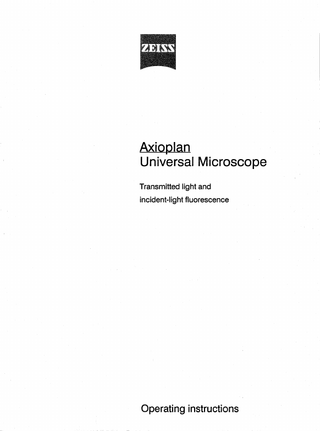 Axioplan Universal Microscope Operating Manual March 1994