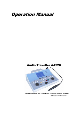 Audio Traveller AA220 Operation Manual Sw Rev 2.00200