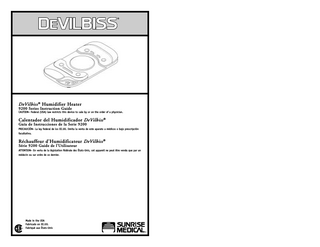 Ta b l e  of  Contents  3  TABLE OF CONTENTS Symbol Definitions... 4 Important Safeguards ... 4 Use Instructions ... 6 Grounding Instructions ... 6 Important Parts of Your 9200 DeVilbiss Humidifier Heater... 7 Connection and Set-Up Instructions ... 8 Operation ... 9 Controlling the Humidity... 10 Cleaning and Maintenance... 10 Troubleshooting... 11 Specifications ... 12 Warranty... 14 Declaration of Conformity ... 15 TABLA DE CONTENIDO Definiciones de Símbolos ... 16 Normas de Seguridad Importantes ... 16 Instrucciones de Uso ... 18 Instrucciones de Toma de Tierra ... 18 Partes Importantes del Calentador del Humidificador 9200 de DeVilbiss ... 19 Instrucciones de Conexión e Instalación ... 20 Funcionamiento ... 21 Control de Humedad... 22 Limpieza y Mantenimiento ... 22 Detección y Solución de Problemas... 23 Especificaciones ... 24 Garantía ... 26 Declaración de Conformidad ... 27 TABLE DES MATIÈRES Définitions des symboles ... 28 Mises en garde importantes... 28 Instructions d’utilisation... 30 Instructions de mise à la terre... 30 Pièces importantes de votre réchauffeur d'humidificateur DeVilbiss 9200 ... 31 Branchement et configuration de l’appareil... 32 Fonctionnement... 33 Contrôle de l’humidité ... 34 Nettoyage et entretien ... 34 Guide des pannes... 35 Spécifications ... 36 Garantie ... 38 Déclaration de conformité... 39  A-9200  