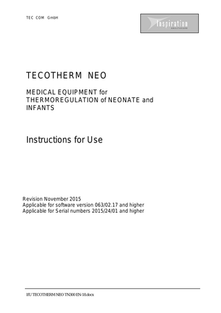 TECOTHERM NEO Instructions for Use sw ver 063-02.17 Nov 2017